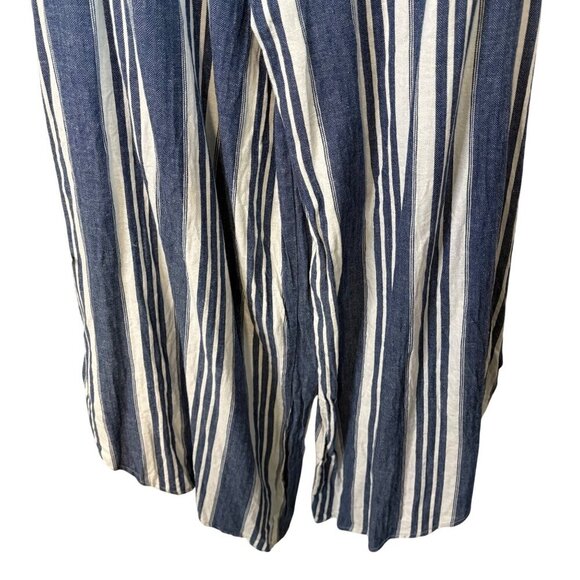 Coco + Jaimeson Linen Blend Tie Striped Blue Open Leg Jumpsuit Size Medium - Picture 12 of 13